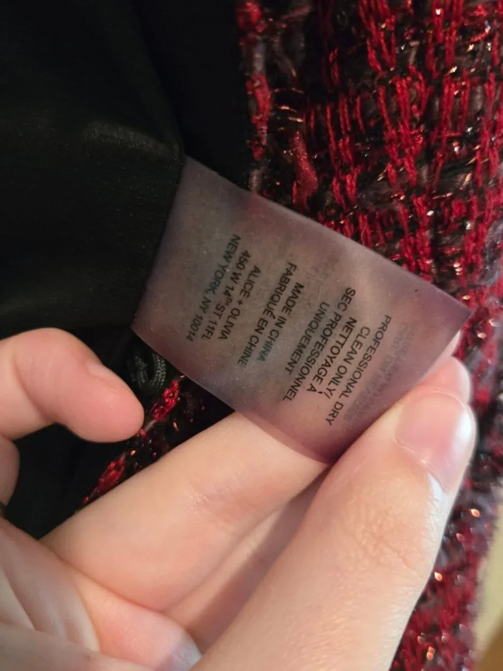Alice + Olivia Kidman Metallic Red Tweed Jacket Size Small